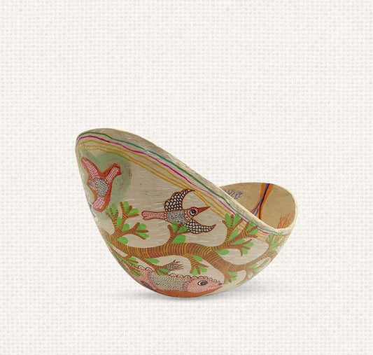 Gond - Birds Paper Mache Asymmetrical Bowl