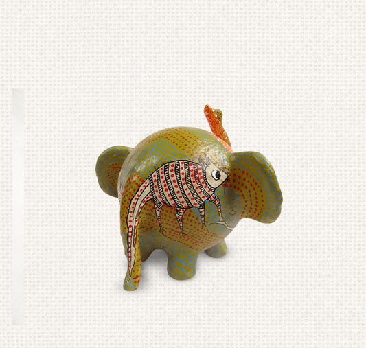 Gond - Olive Elephant Paper Mache Decorative