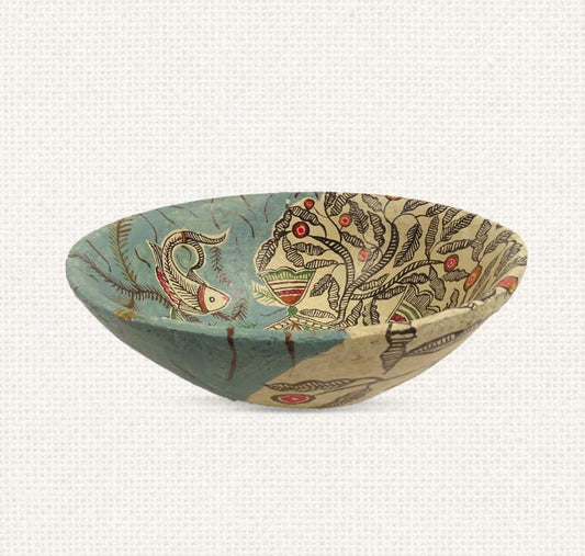 Fishes Paper Mache Wide Bowl
