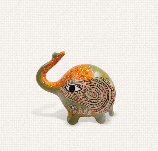 Gond - Olive Elephant Paper Mache Decorative