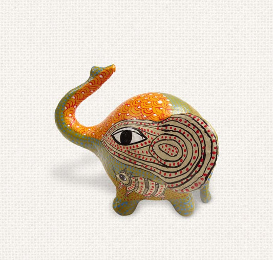 Gond - Yellow Elephant Paper Mache Decorative